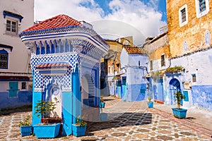 Public fountain of the Plaza El Hauta, square in medina of Chefchaouen Morocco