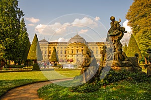 Public Garden at the backyard of Residence in Wurzburg during sunset, Germany, details