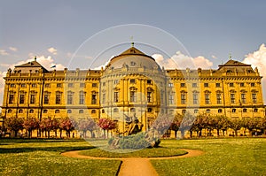 Public Garden at the backyard of Residence in Wurzburg during sunset, Germany, details