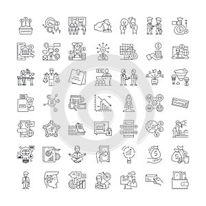 Public and government relations linear icons, signs, symbols vector line illustration set