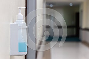 Public hand disinfectant sanitizer dispenser available in hospital for hygiene