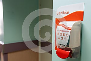 Public hand disinfectant sanitizer dispenser available in hospital for hygiene