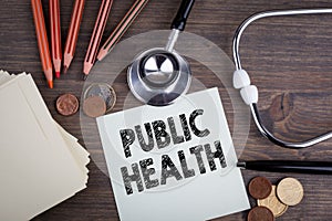 Public Health. Desk with stetascope, background for medical care