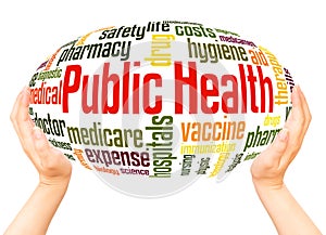 Public health word cloud hand sphere concept