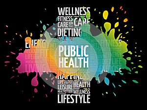 Public Health word cloud, health cross concept background