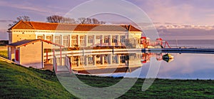 A public historic boating pool and cafe now used for model boats and recreation, along the Royal Esplanade a promenade by the sea