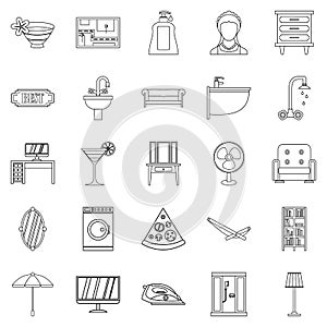 Public house icons set, outline style