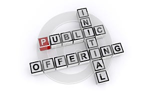 public initial offering word block on white