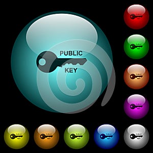 Public key icons in color illuminated glass buttons