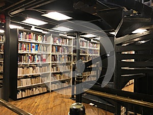 Public library book shelf filled with books