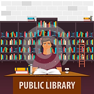 Public Library. Bookcase. Books and Knowledge. Vector illustration.