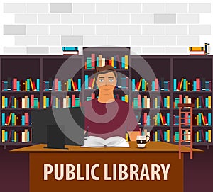 Public Library. Bookcase. Books and Knowledge. Vector illustration.