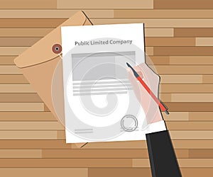 Public limited company with hand sign a legal paper stamp