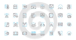 Public marketing linear icons set. Branding, Advertising, Promotion, Visibility, Outreach, Engagement, Campaigns line