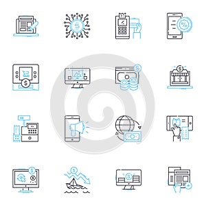 Public marketing linear icons set. Outreach, Visibility, Promotion, Advertising, Branding, Publicity, Influence line