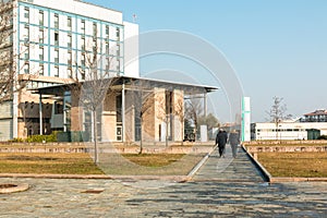 Public modern hospital building entrance