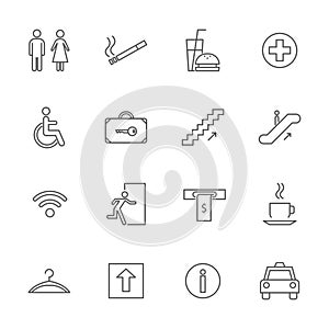 Public Navigation Signs Black Thin Line Icon Set. Vector