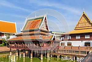 Public old wooden temple architecture traditional thai style