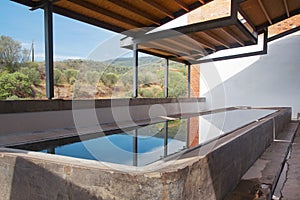 Public outdoor laundry with hot thermal water in Caldes de Montbui, Barcelona