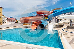Public outdoor resort aeria with swimming pool