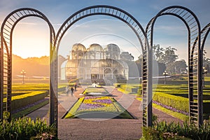 Public park around Botanical garden greenhouse in Curitiba, Parana, Brazil