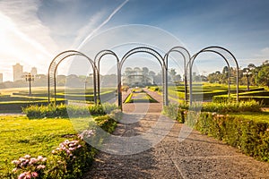 Public park around Botanical garden greenhouse in Curitiba, Parana, Brazil