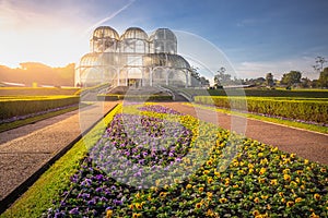 Public park around Botanical garden greenhouse in Curitiba, Parana, Brazil