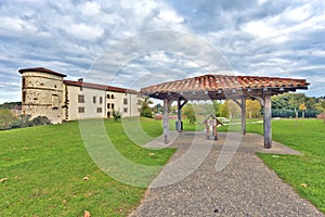 Public Park and Ezpeleta Barons castle in Basque Espelette villa