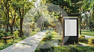 Public Park Information Kiosk Mockup, Outdoor Welcoming, AI Created