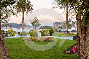 Public park Jardines de Piquio. Sunset. Santander, Cantabria, Spain