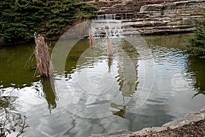 Public Park Pond shows Boise train depot reflection