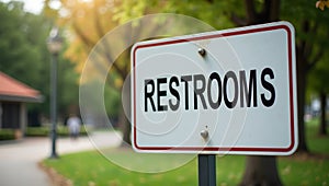 Public Park Restrooms Sign with Nature Background