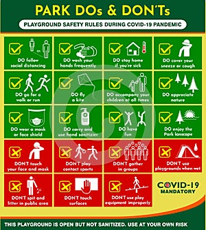 Public Park Rules Poster or public health practices for covid-19 or health and safety protocols or new normal lifestyle concept