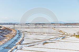 Public park with white snow