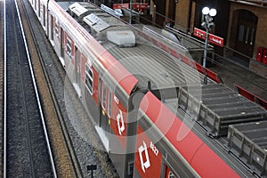 public passenger trains on Luz Station in Sao Paulo city