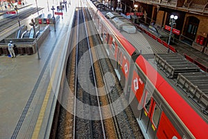 public passenger trains on Luz Station in Sao Paulo city