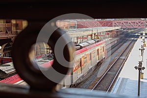 public passenger trains on Luz Station in Sao Paulo city