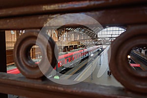 public passenger trains on Luz Station in Sao Paulo city