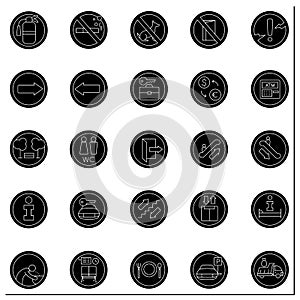 Public place signs glyph icons set