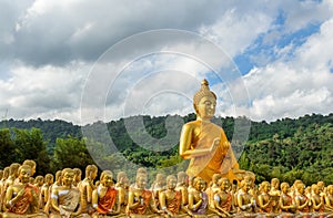 Public places, 1,250 Buddha statue, history of atmagha puja memorial buddhist park, Nakhon Nayok, Thailand