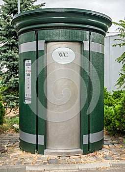 Public portable bio-toilets in a public park in Bucharest