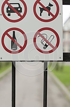 Public poster with road signs with widespread symbols