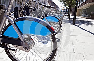 Public Rental Bicycles in a Line, London, UK