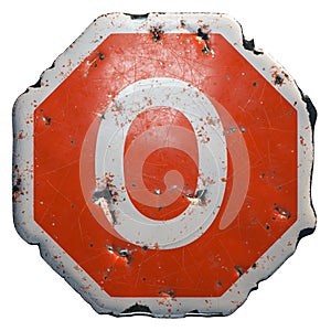 Public road sign in red and white with a capital letter O in the center isolated on white background. 3d