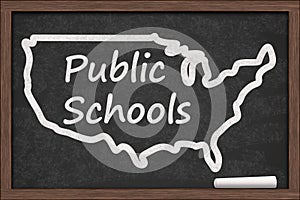 Public Schools in US with country map on a chalkboard photo