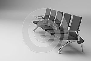 Public Seats with white background. Metal airport bench in 3D render