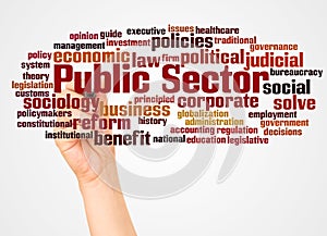 Public Sector word cloud and hand with marker concept