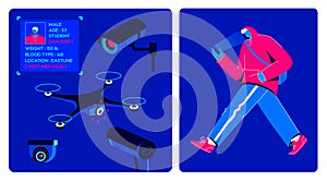 Public security system scene set. Video surveillance equipment