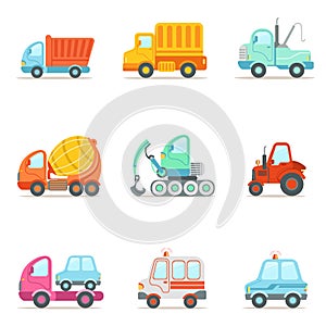 Veřejnost služba konstrukce a cesty pracovní auta sada skládající se z barvitý hračka návrh malby ikony 