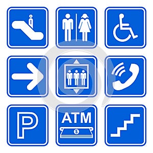 Public service sign icon set on blue background